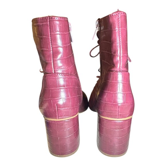 XOXO Women’s Burgundy Victorian Lace-Up Booties Size 9 Croc Embossed - Picture 7 of 10